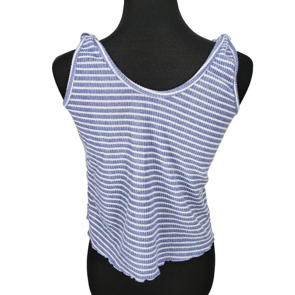 Style 5 Blue White Striped Knotted Shoulders Cropped Size‎ XL Tank Top